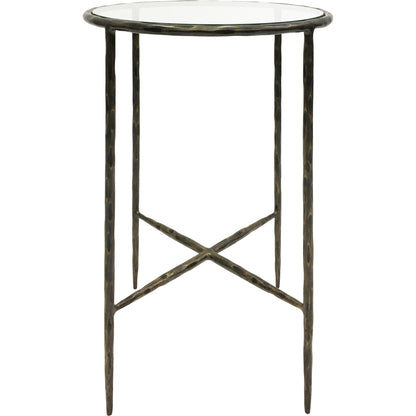 Patterdale Hand Forged Side Table Dark Bronze Finish with Glass Top