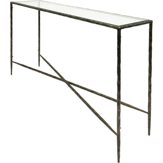 Patterdale Hand Forged Console Table Dk Bronze with Glass Top