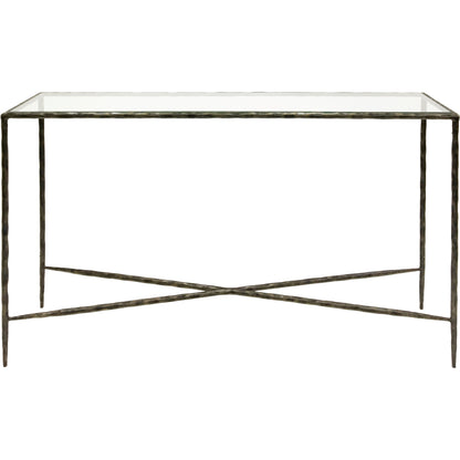 Patterdale Hand Forged Console Table Dk Bronze with Glass Top