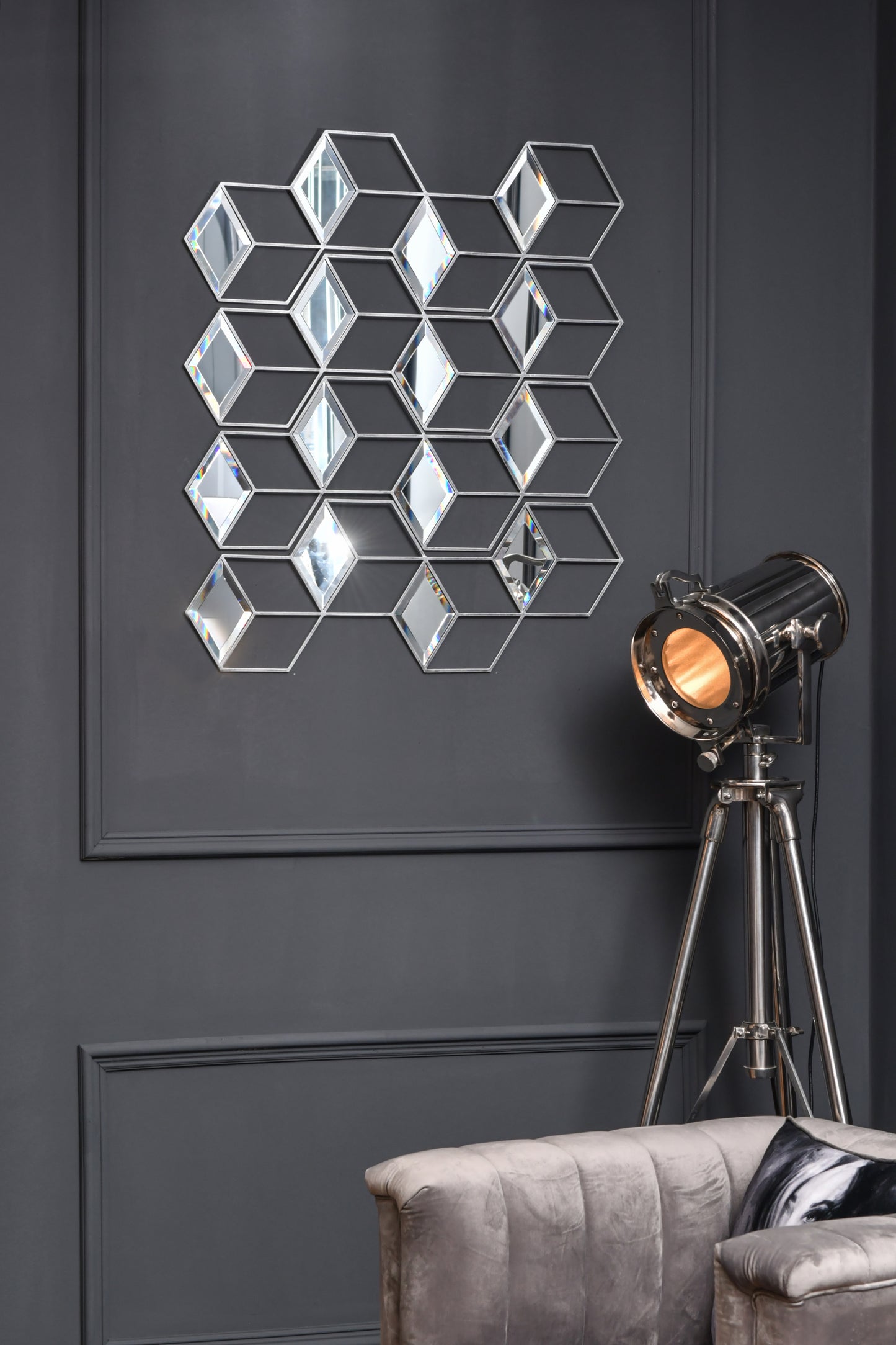 Honeycomb Mirror Set of 4 Brushed Grey Finish