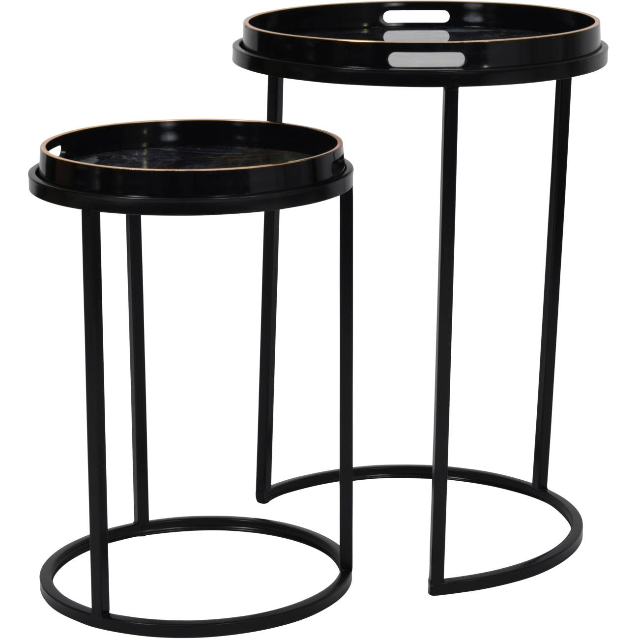 Vesuvius Black and Gold Set of 2 Side Tray Tables