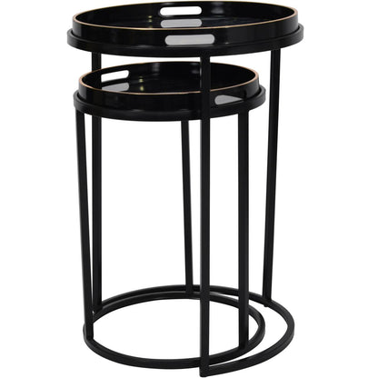 Vesuvius Black and Gold Set of 2 Side Tray Tables