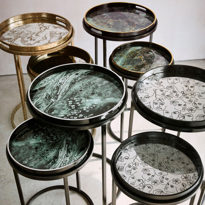 Vesuvius Black and Gold Set of 2 Side Tray Tables