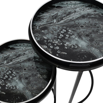 Monochrome Swirl Set of 2 Side Tray Tables