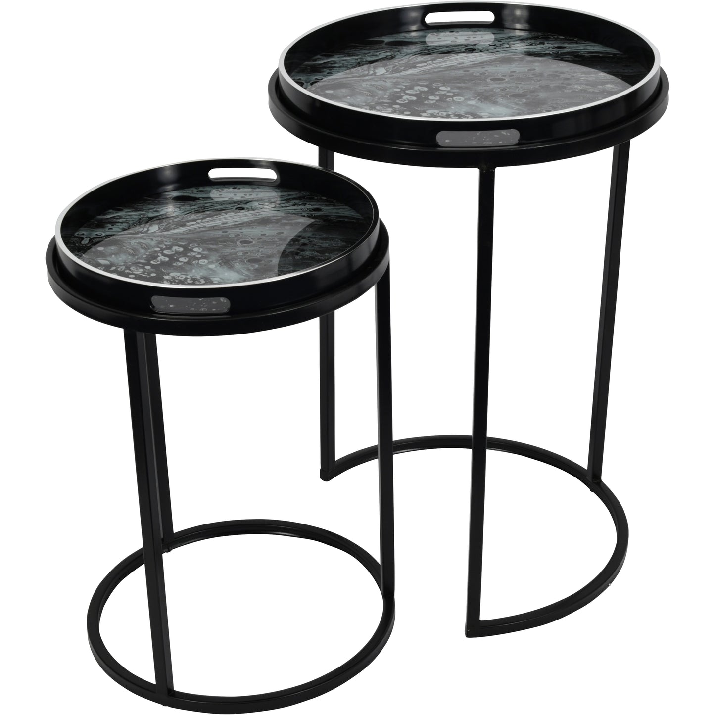 Monochrome Swirl Set of 2 Side Tray Tables