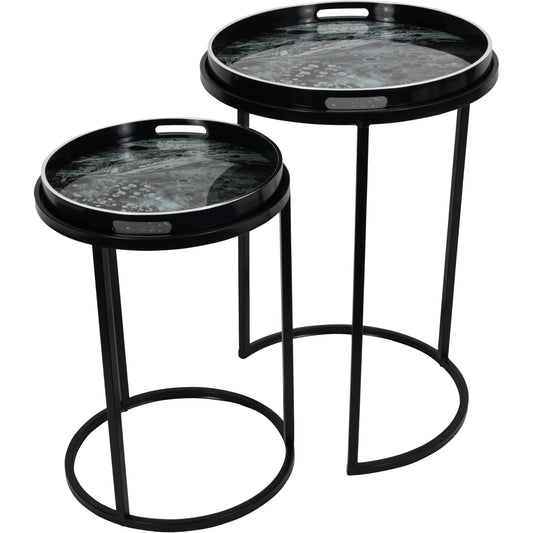 Monochrome Swirl Set of 2 Side Tray Tables
