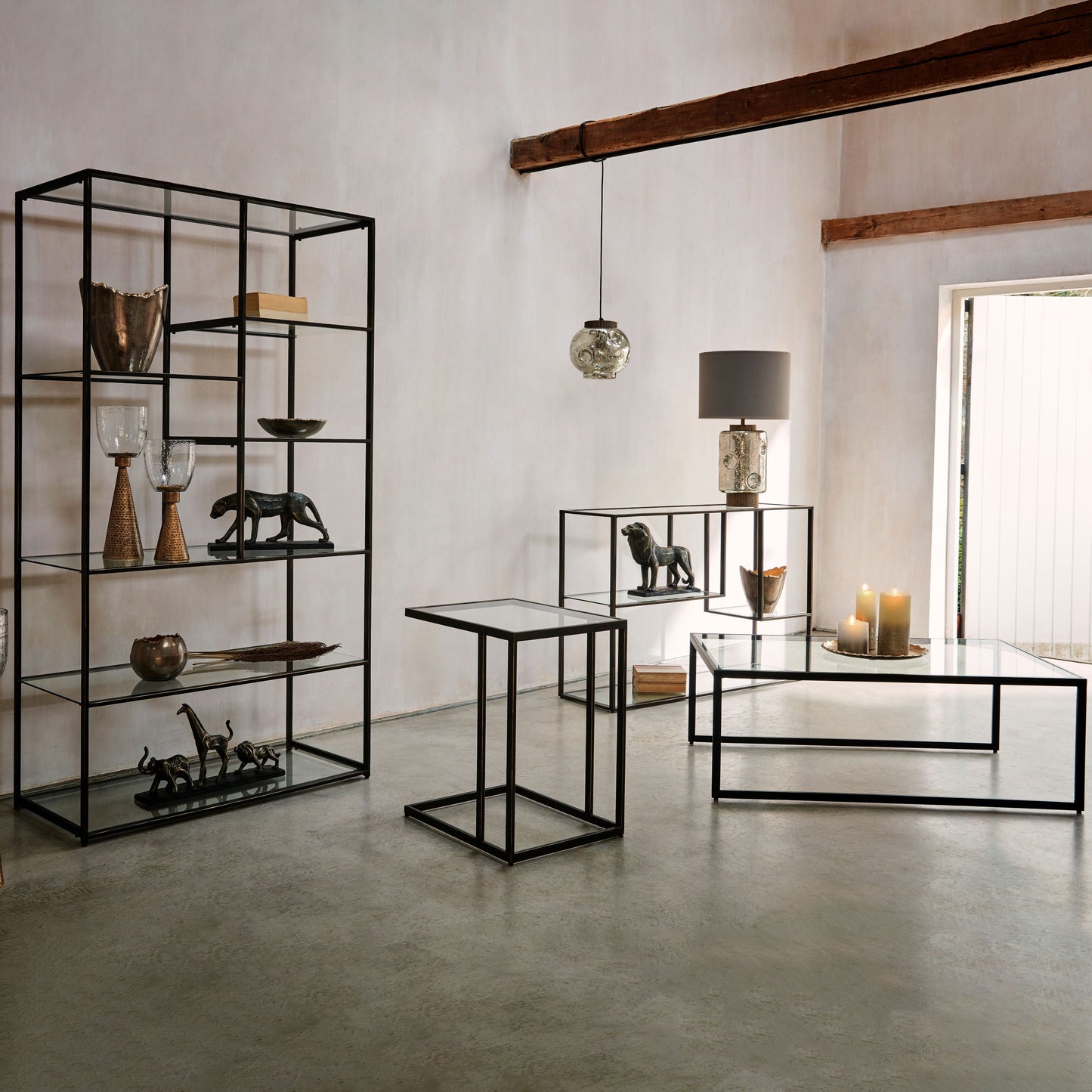 Deveraux Gilded Bronze Metal and Glass Console Table