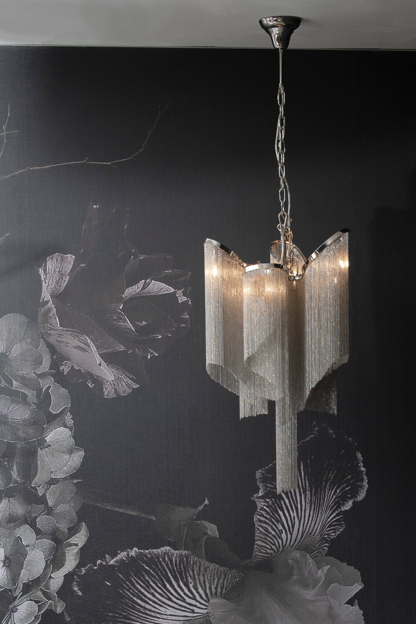 Niagara Silver Chain 6 Bulb Pendant Lamp Small