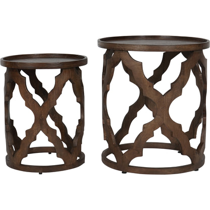 Kielder Solid Carved Wooden Set of 2 Nesting Side Tables in Dark Brown