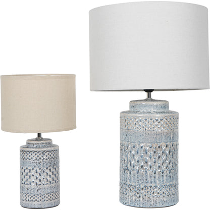 Stormy Sky Glaze Table Lamp  with Cream Drum Shade