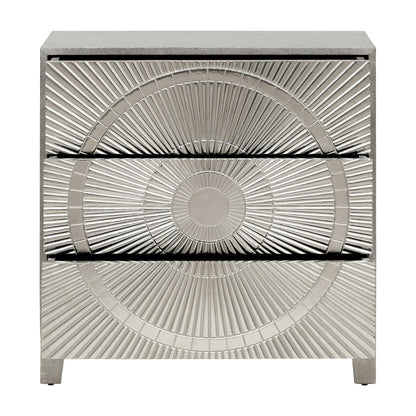 Coco Silver Embossed Metal Three Drawer Chest