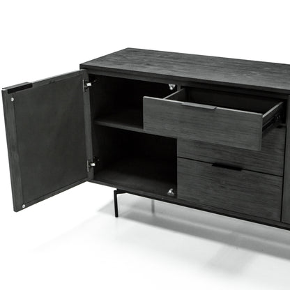 Bronks Black Acacia Buffet Cabinet with Two Doors and Three Drawers