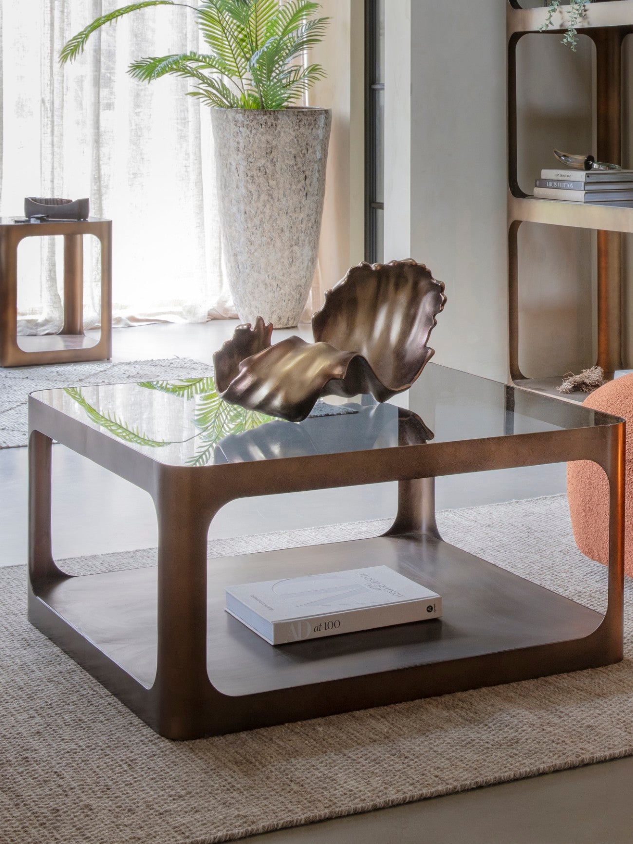 Thorpe Metal and Glass Square Coffee Table