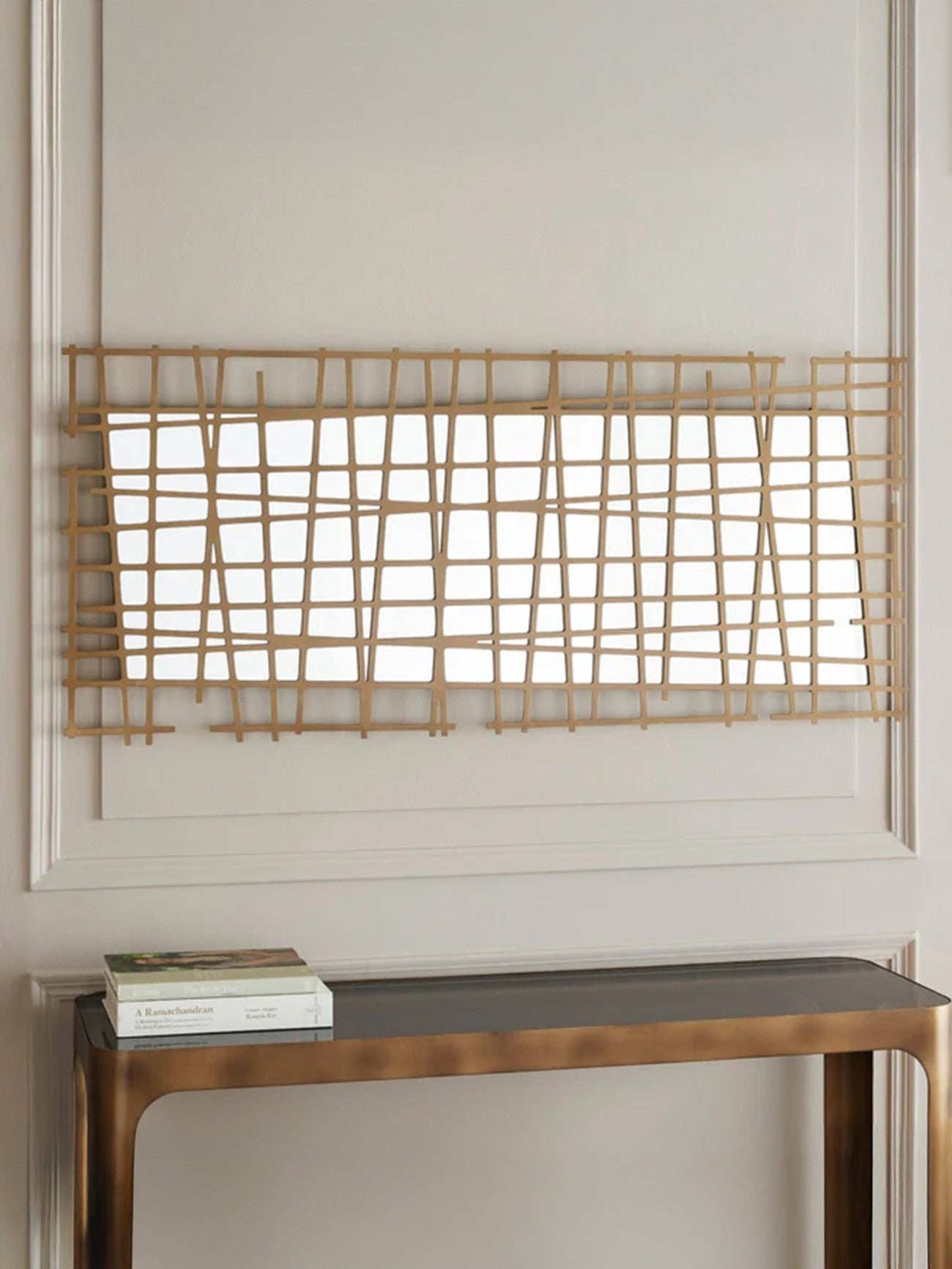 Lattice Wall Decor Mirror Brass Finish