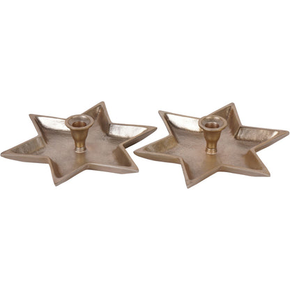 Laura Ashley Set of 2 Large Star Gold Candle Holders