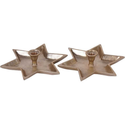 Laura Ashley Set of 2 Large Star Gold Candle Holders