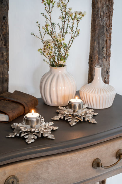 Laura Ashley Set of 2 Festive Snowflake Tealight Holders