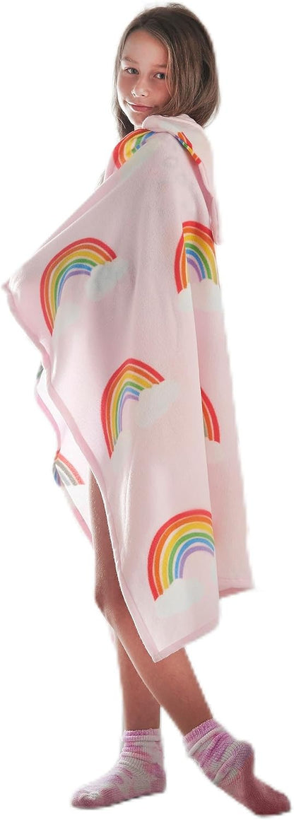 Catherine Lansfield Rainbow Hearts Cosy Fleece Hooded Blanket Pink