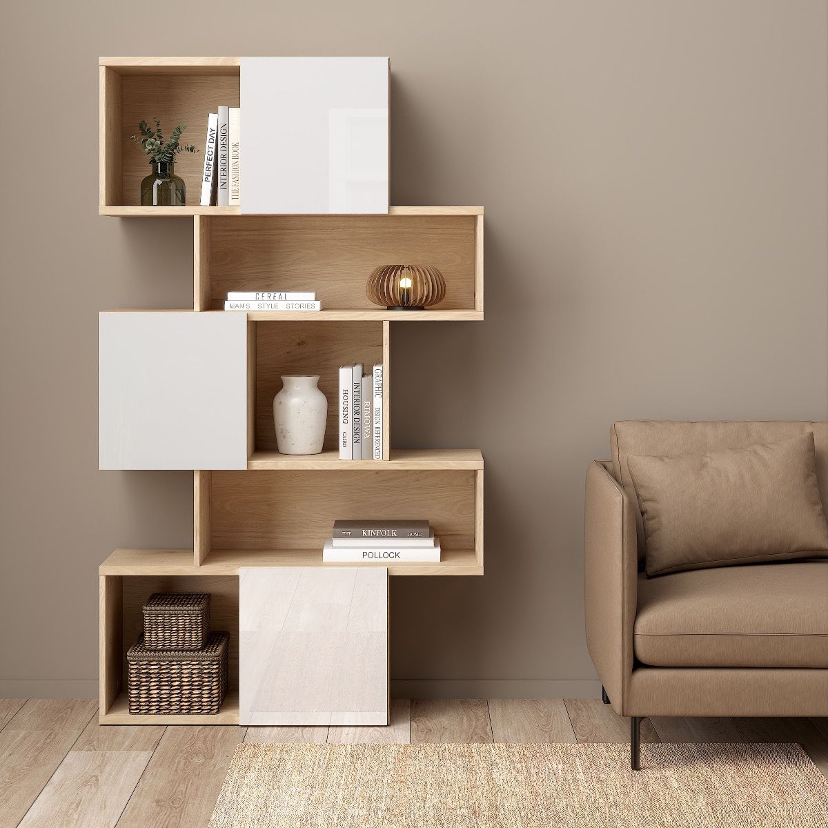 Maze Asymmetrical Bookcase with 3 Doors