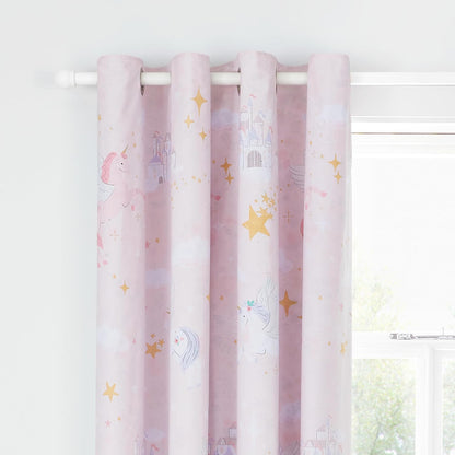 Catherine Lansfield Fairytale Unicorn Fully Reversible Eyelet Curtains Two Panels