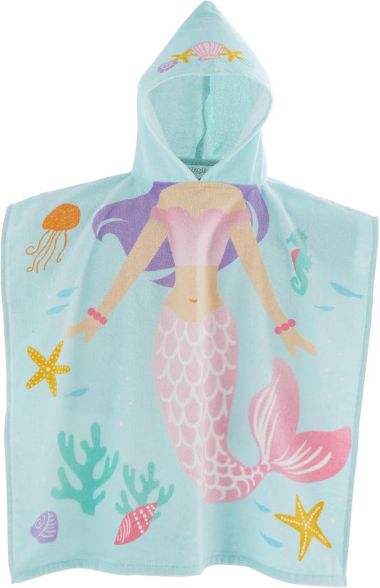 Catherine Lansfield Kids Mermaid Hooded CottonTowel Poncho Aqua