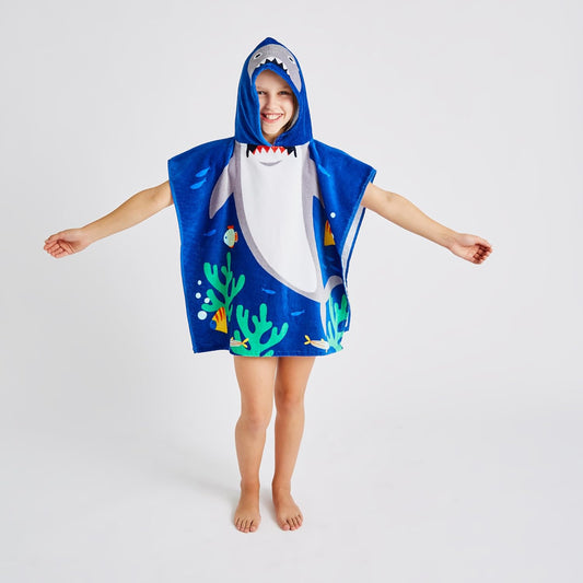 Catherine Lansfield Kids Shark Hooded Cotton Towel Poncho