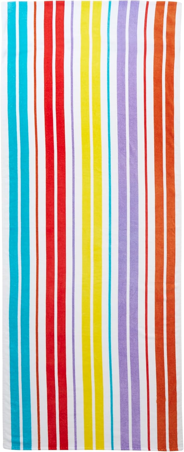 Catherine Lansfield Rainbow Stripe Cotton Beach Sun Lounger Towel Bright