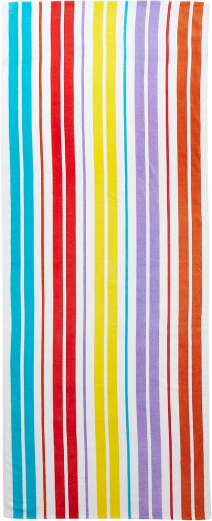 Catherine Lansfield Rainbow Stripe Cotton Beach Sun Lounger Towel Bright