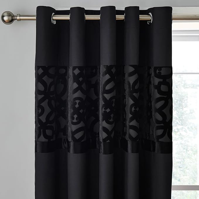 Catherine Lansfield Lattice Cut Velvet  Lined Eyelet Curtains Two Panels