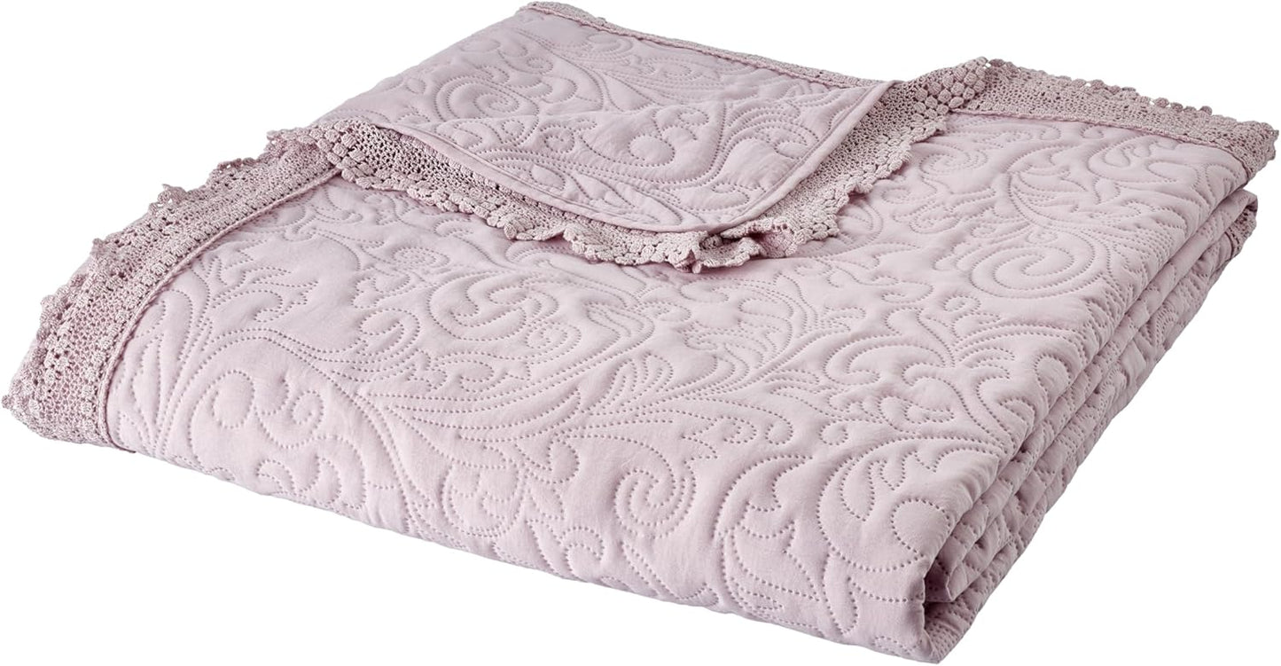 Bridgerton By Catherine Lansfield Silhouette Floral Lace Bedspread Pink