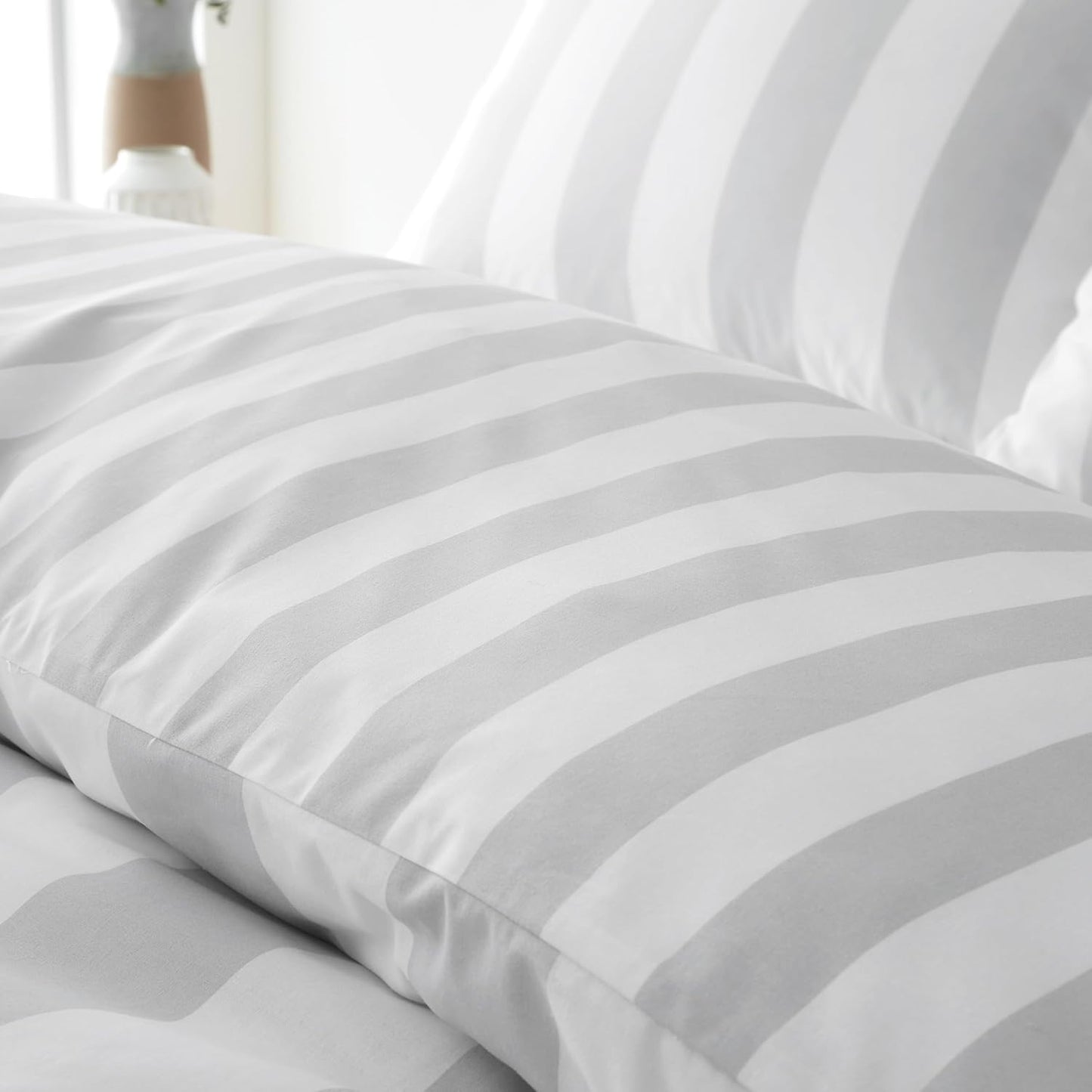 Catherine Lansfield Cove Stripe Reversible  Duvet Cover Set with Pillowcase Silver Grey