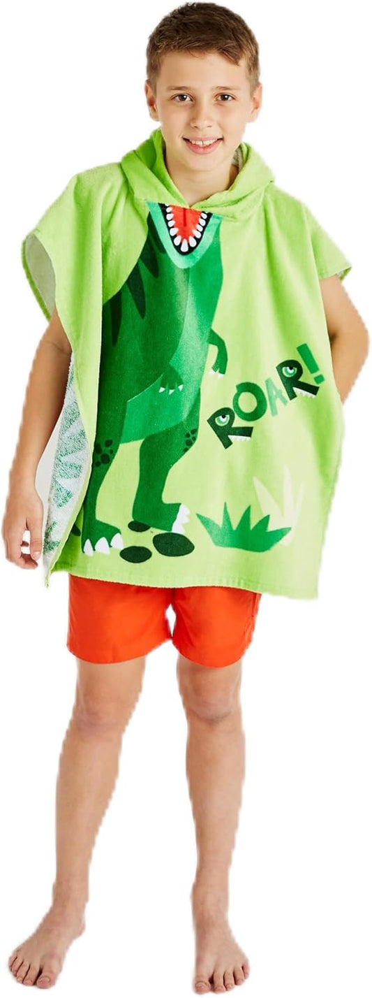 Catherine Lansfield Kids Dinosaur Hooded Cotton Towel Poncho