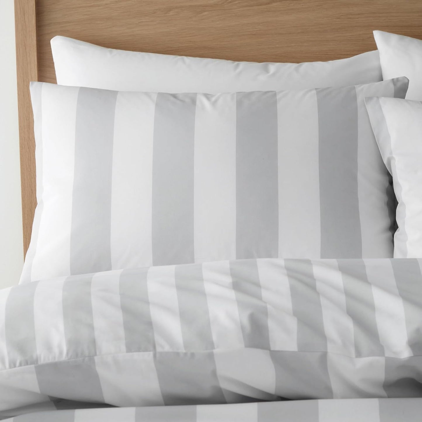 Catherine Lansfield Cove Stripe Reversible  Duvet Cover Set with Pillowcase Silver Grey