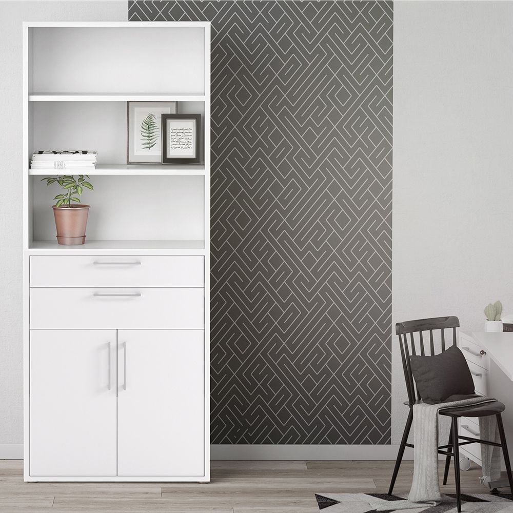 Prima Bookcase 3 Shelves with 2 Drawers 2 Doors