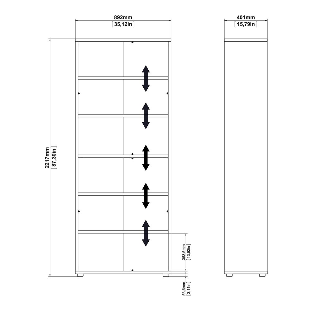 Prima Bookcase 3 Shelves with 2 Drawers 2 Doors