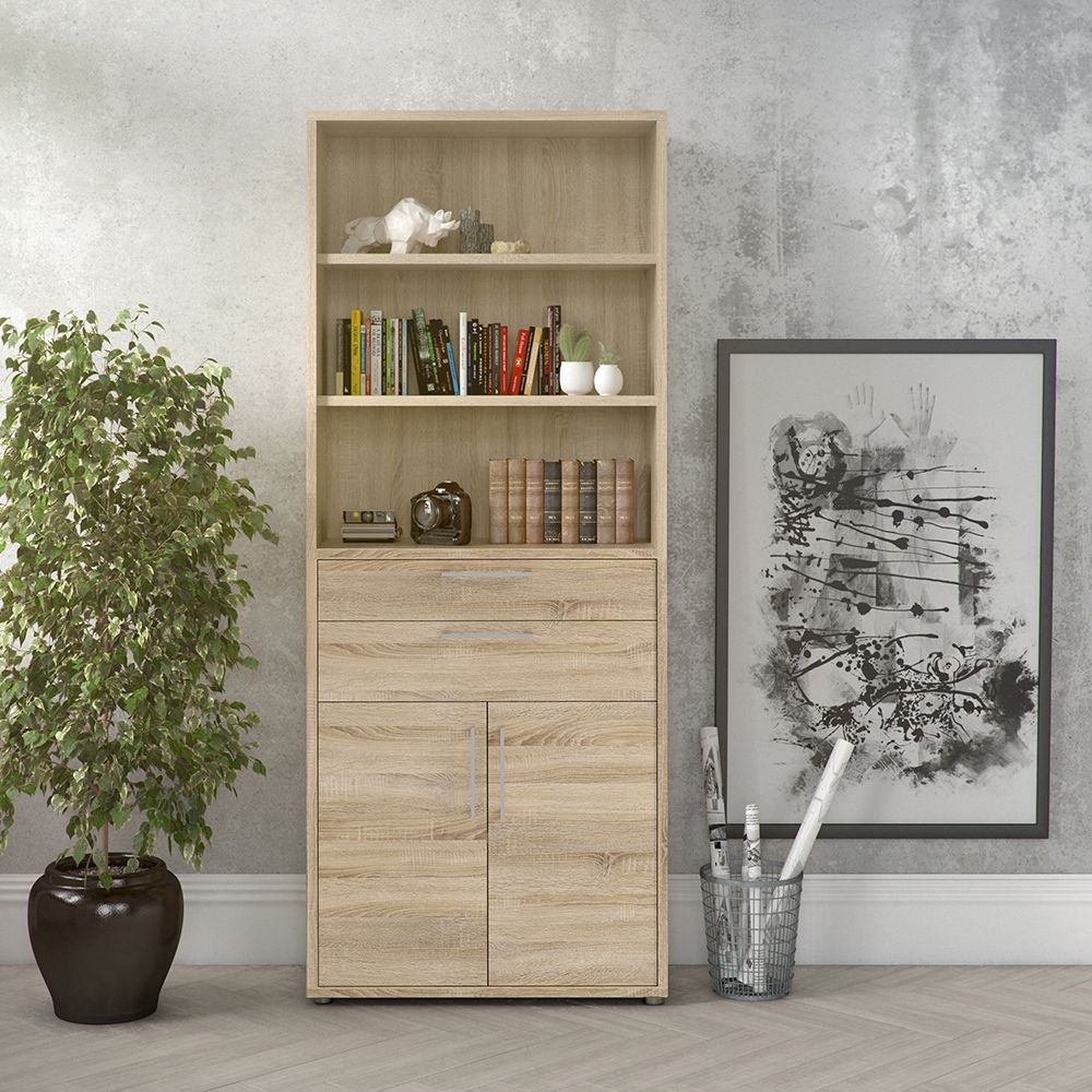 Prima Bookcase 3 Shelves with 2 Drawers 2 Doors