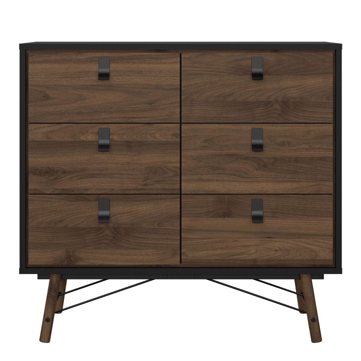 Ry Double Chest of Drawers 6 Drawers in Matt Black Walnut