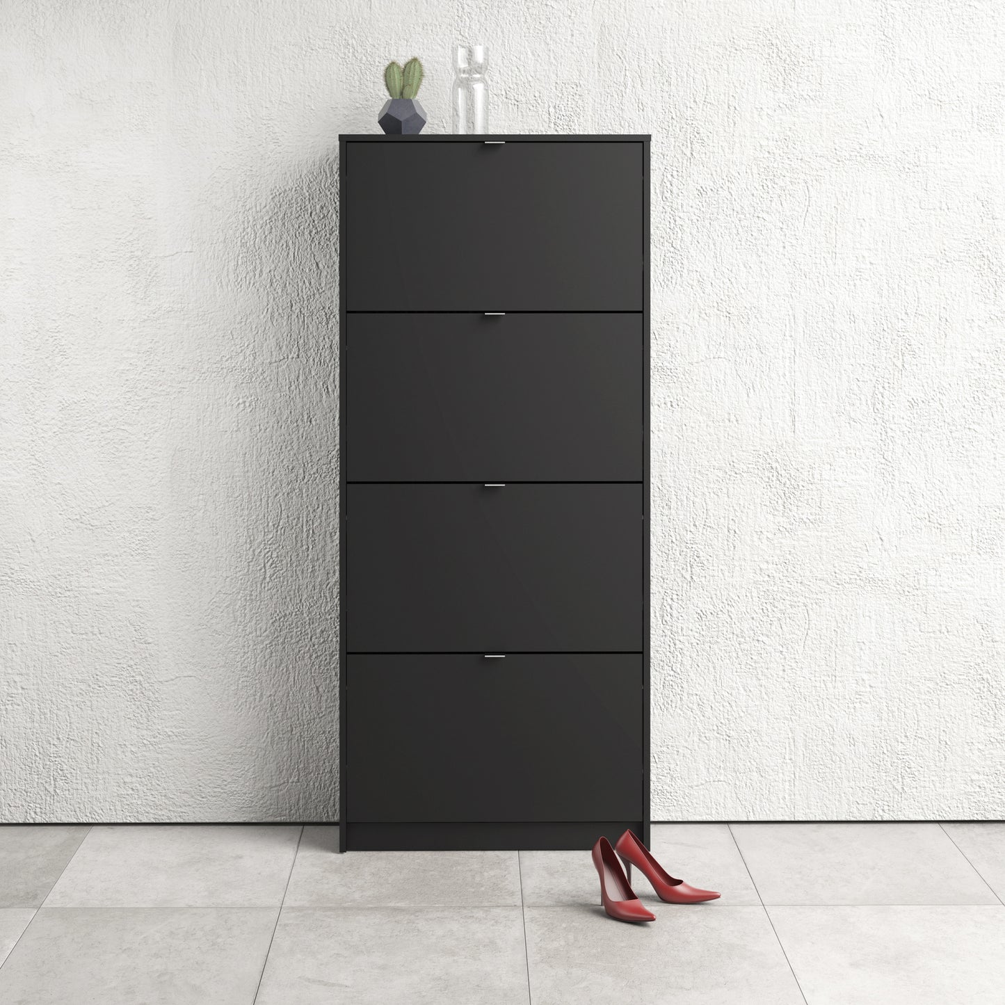 Shoes Shoe Cabinet 4 Flip Down Doors and 1 layer in Matt Black