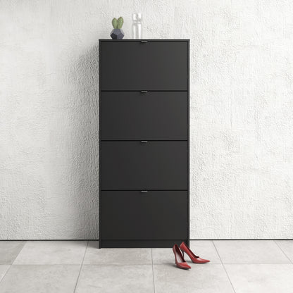 Shoes Shoe Cabinet 4 Flip Down Doors and 1 layer in Matt Black