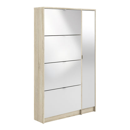 Shoes Shoe Cabinet 4 Flip Down Mirror Doors and 2 layers in White