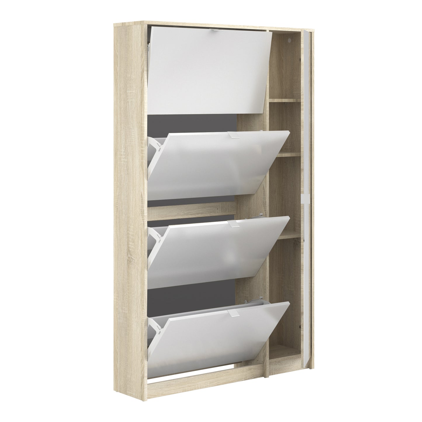 Shoes Shoe Cabinet 4 Flip Down Mirror Doors and 2 layers in White