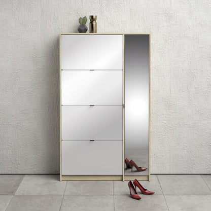 Shoes Shoe Cabinet 4 Flip Down Mirror Doors and 2 layers in White