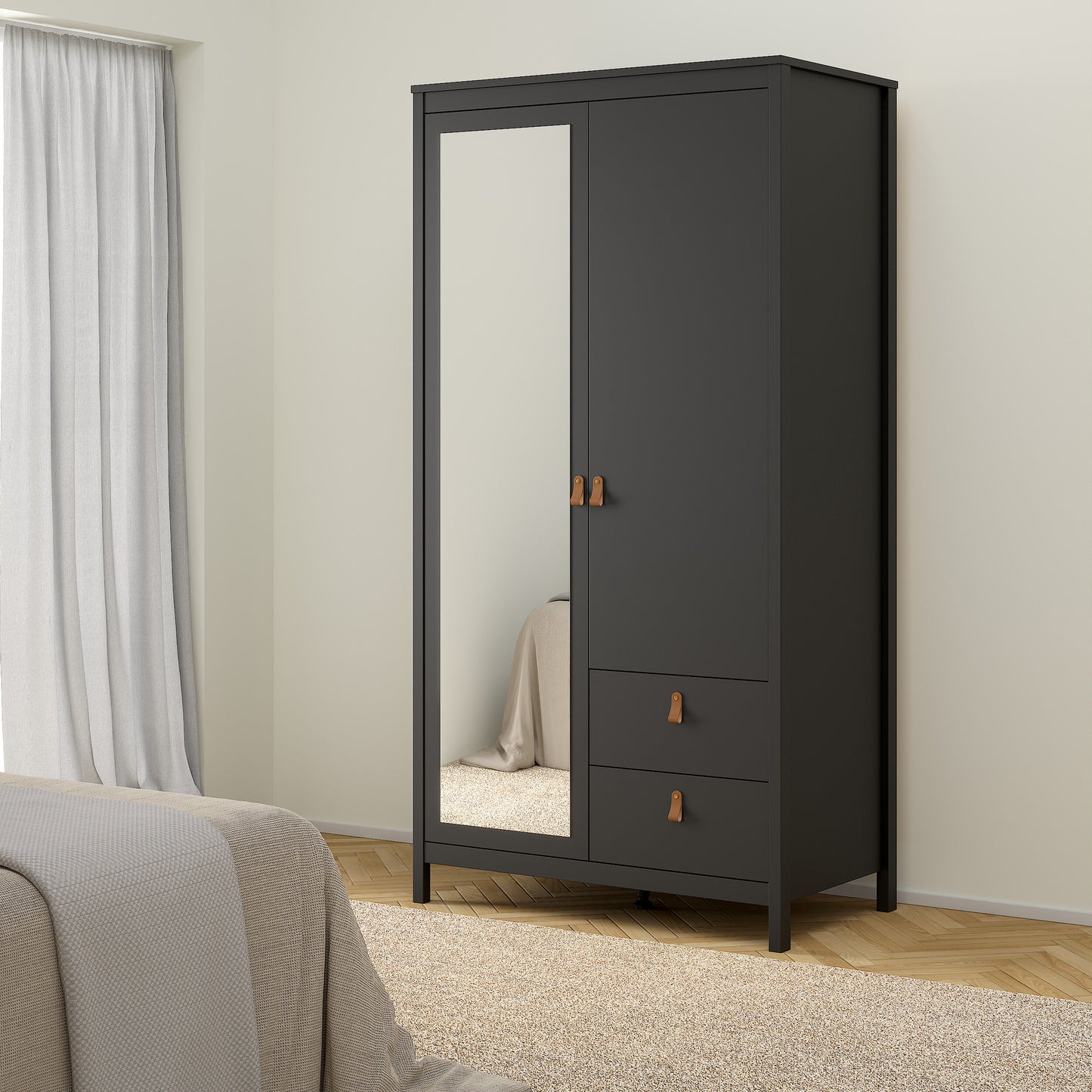 Barcelona Wardrobe with 1 Door 1 Mirror Door 2 Drawers