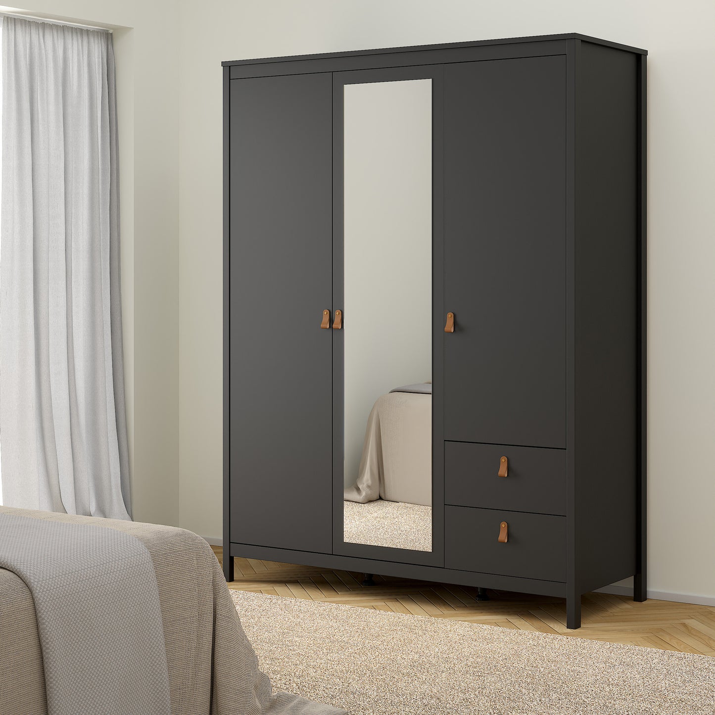 Barcelona Wardrobe with 2 Doors 1 Mirror Door 2 Drawers