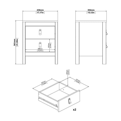 Barcelona Bedside Table 2 Drawers