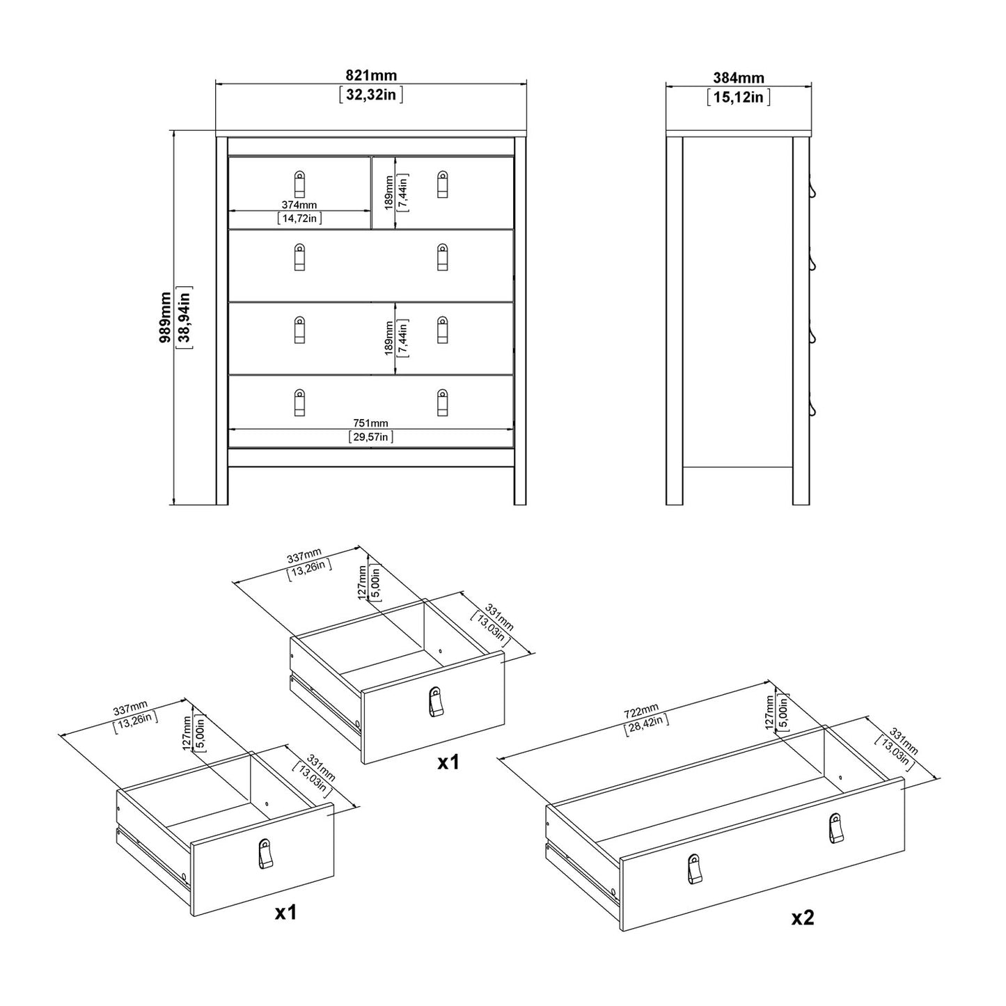 Barcelona Chest 3+2 Drawers