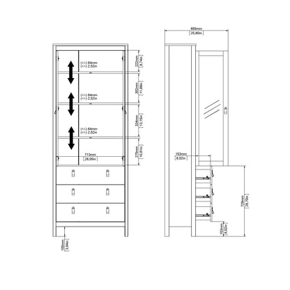 Barcelona China Cabinet 2 Glass Doors with 3 Drawers