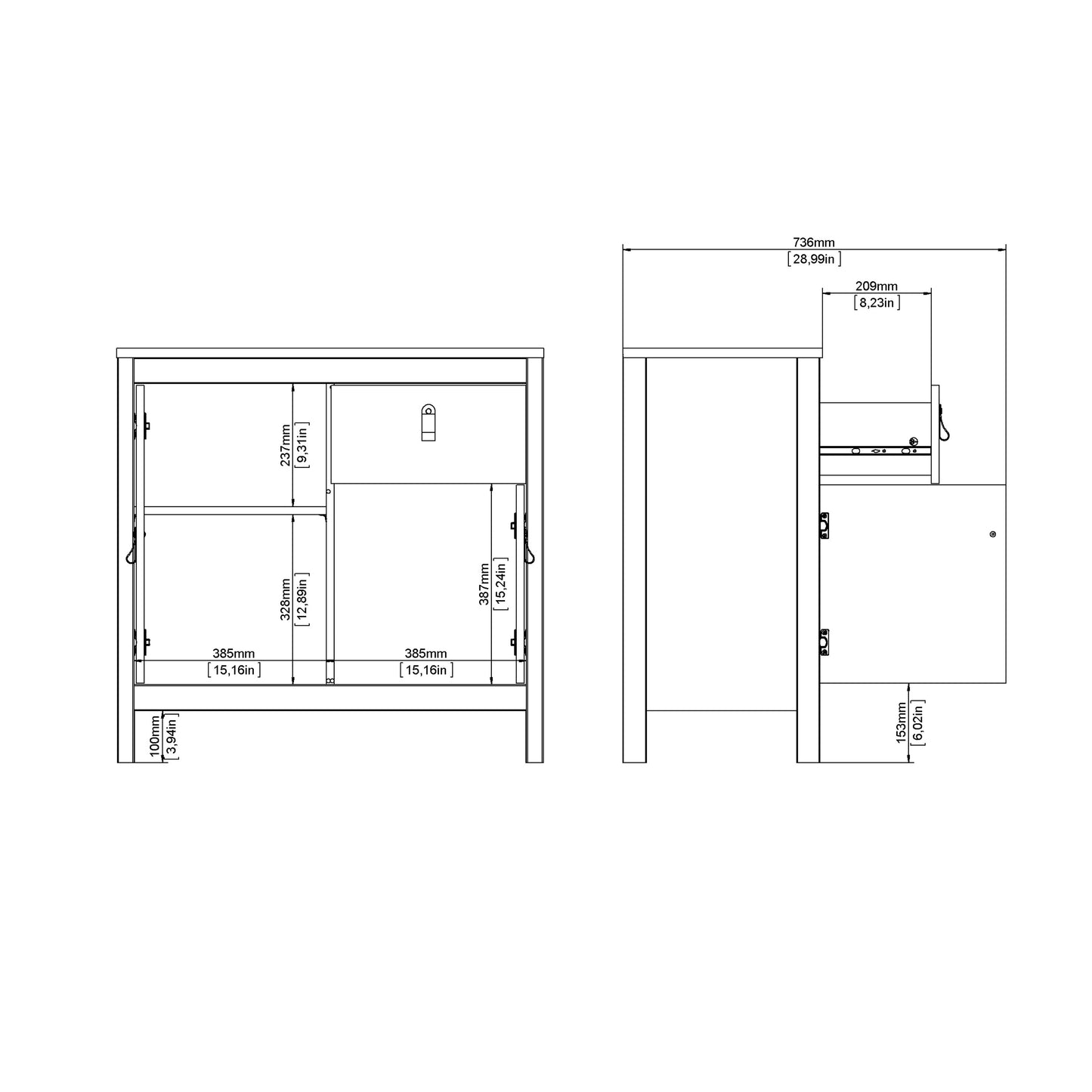 Barcelona Sideboard 2 Doors 1 Drawer