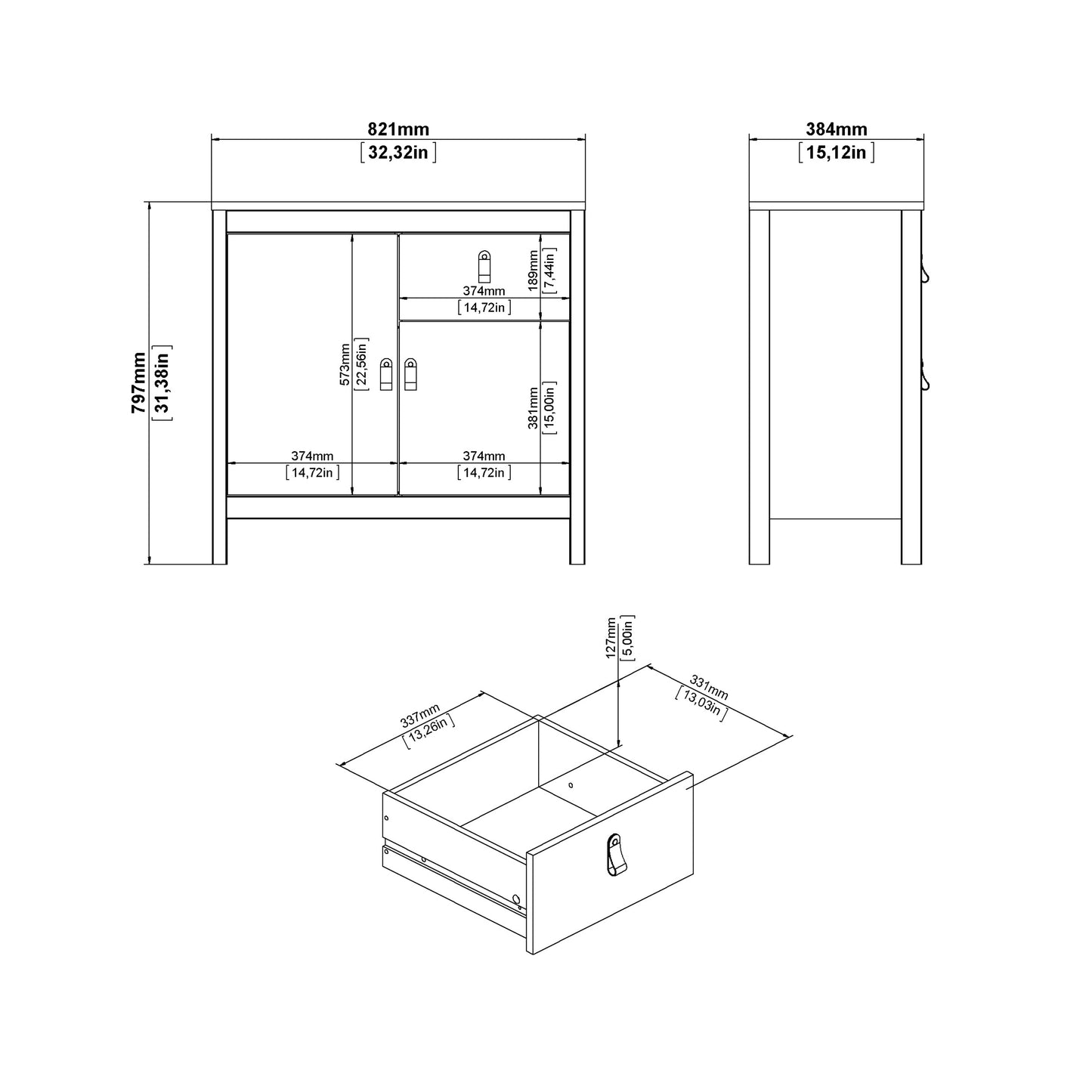 Barcelona Sideboard 2 Doors 1 Drawer