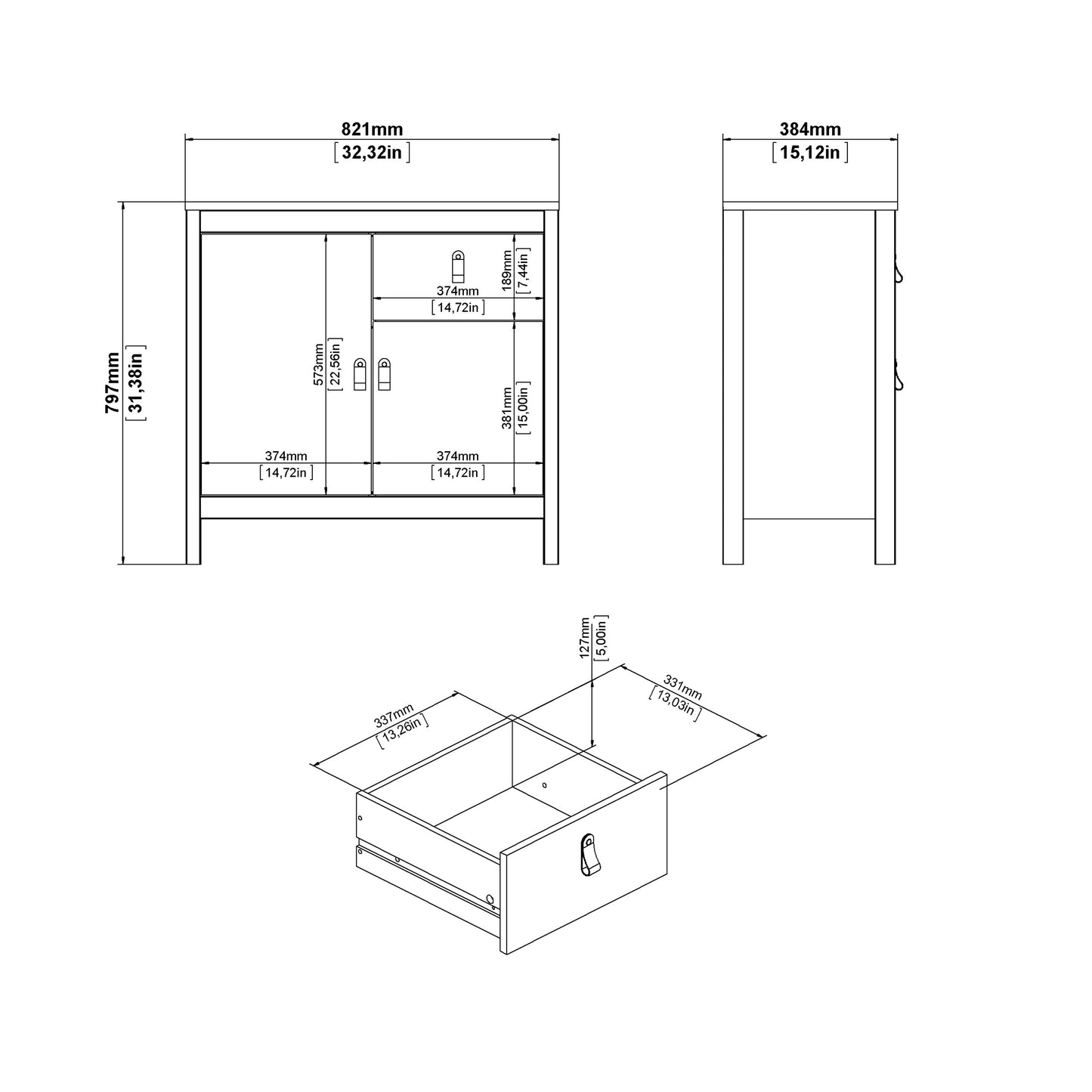 Barcelona Sideboard 2 Doors 1 Drawer